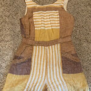Anthropologie Multicolor Striped Romper Shorts Linen Cotton Lined Boho